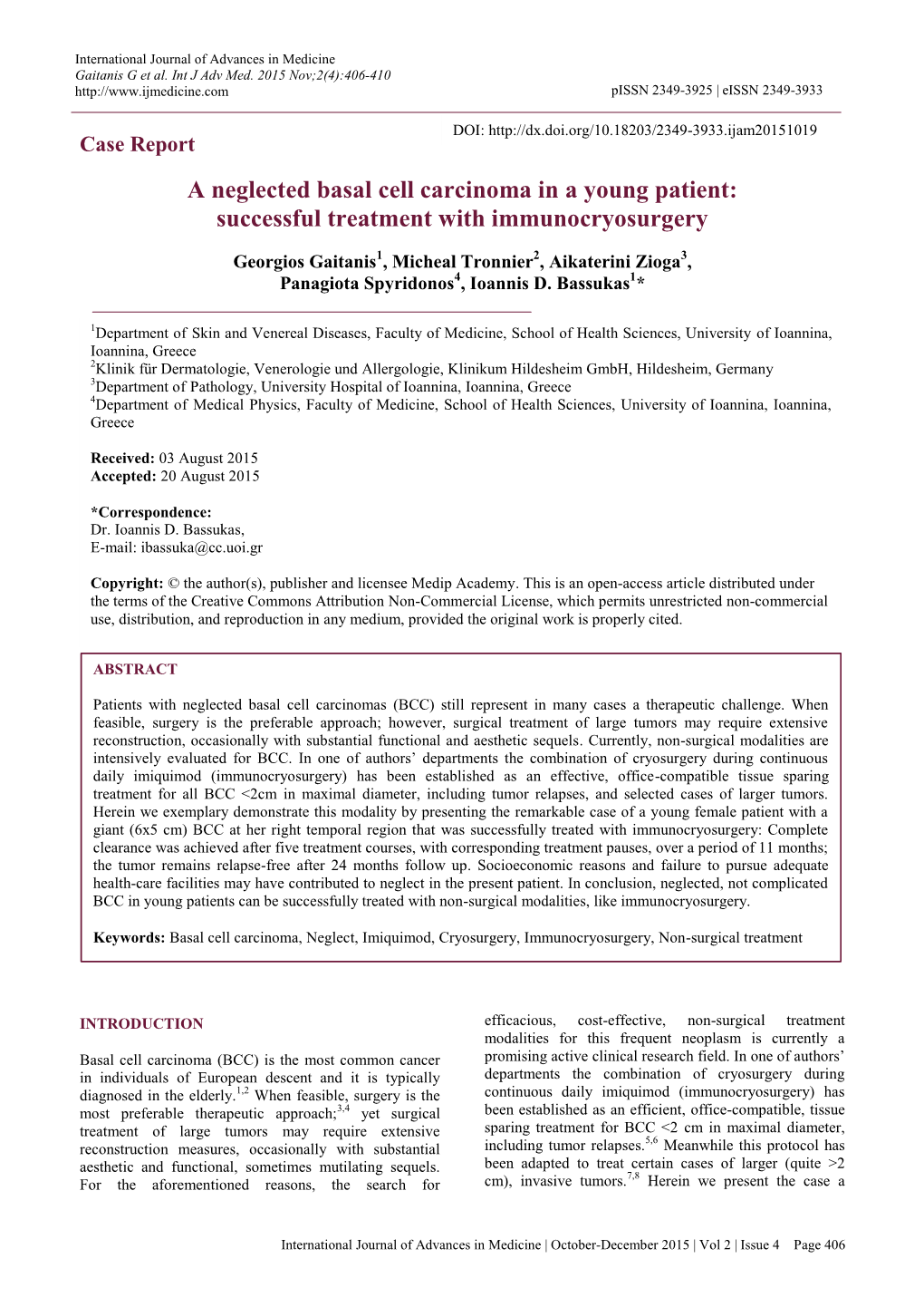 A Neglected Basal Cell Carcinoma in a Young Patient: Successful Treatment with Immunocryosurgery