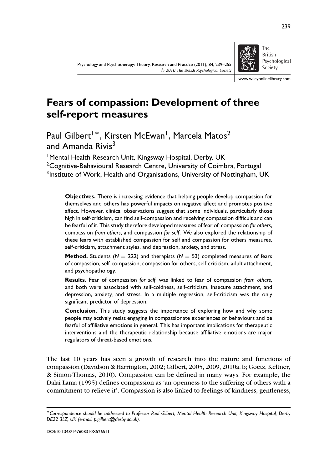 Development of Three Self-Report Measures