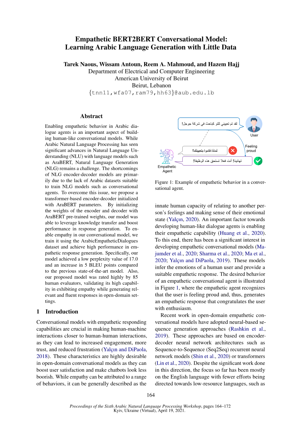 Empathetic BERT2BERT Conversational Model: Learning Arabic Language Generation with Little Data