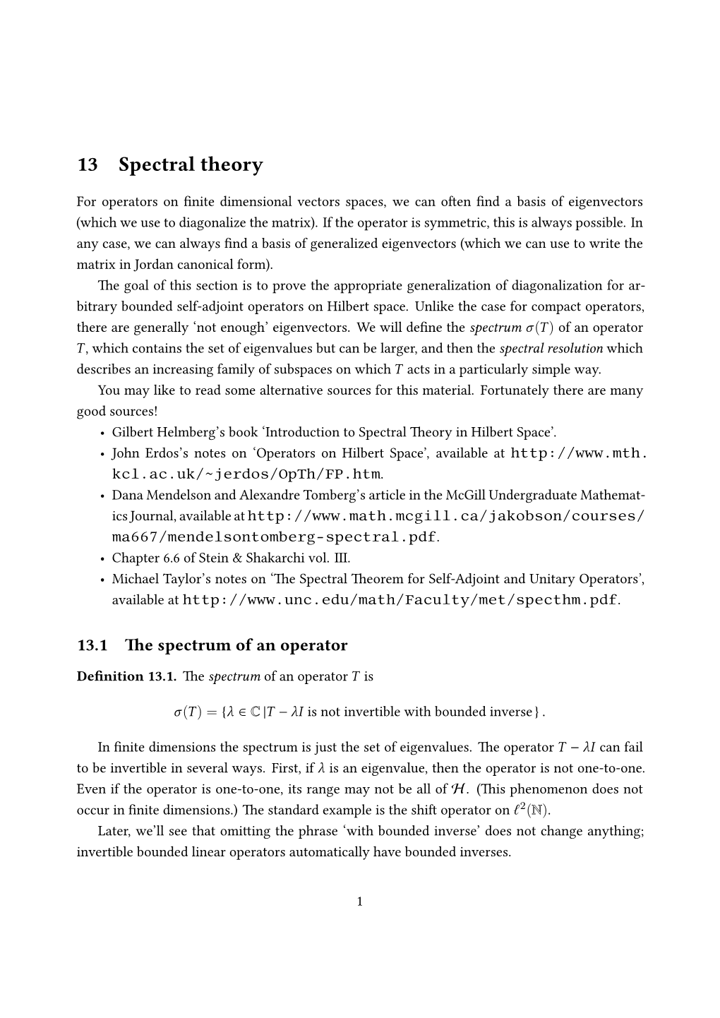 13 Spectral Theory