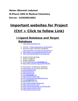 Important Websites for Project (Ctrl + Click to Follow Link)