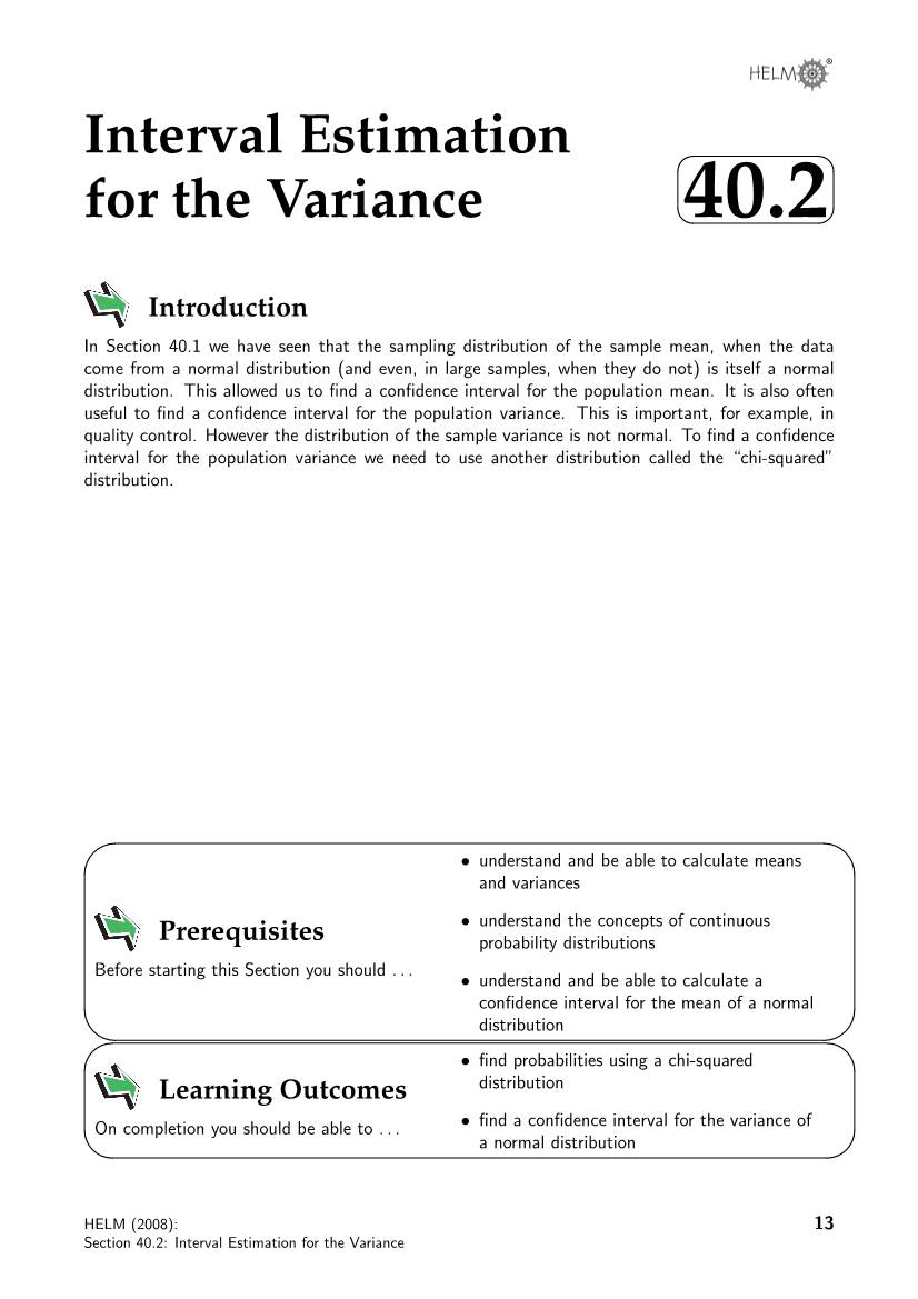 Interval Estimation for the Variance 40.2   