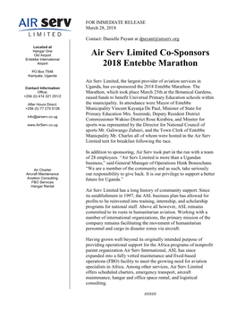 Air Serv Limited Co-Sponsors 2018 Entebbe Marathon