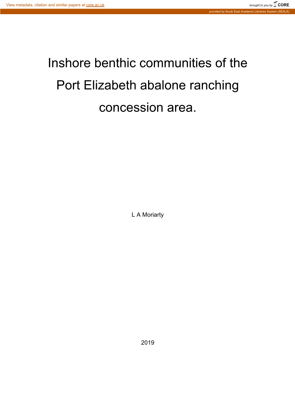 Inshore Benthic Communities of the Port Elizabeth Abalone Ranching Concession Area