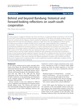 Behind and Beyond Bandung: Historical and Forward-Looking Reflections on South-South Cooperation N’Dri Therese Assie-Lumumba