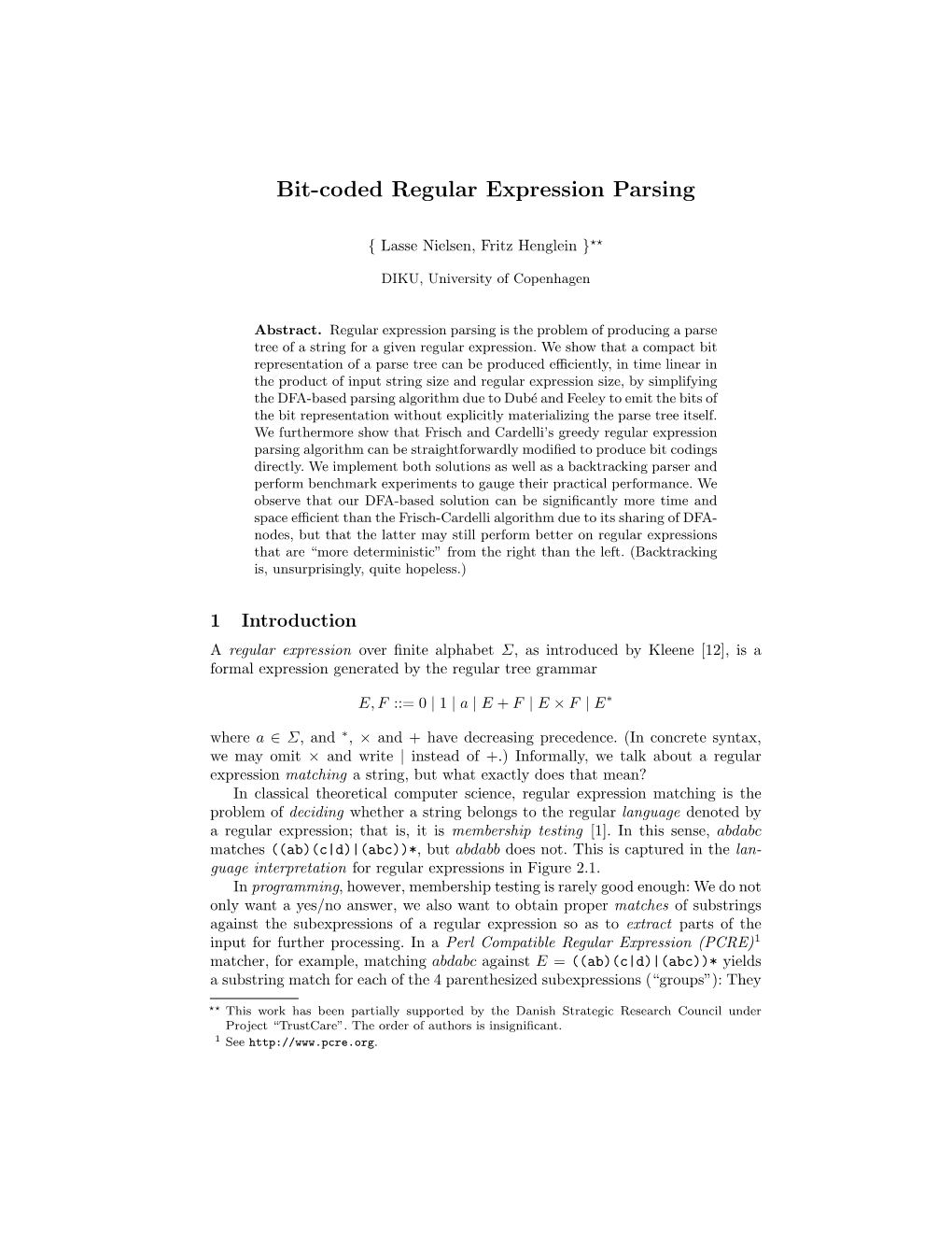 Bit-Coded Regular Expression Parsing