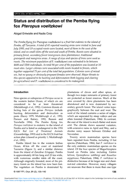 Status and Distribution of the Pemba Flying Fox Pteropus Voeltzkowi