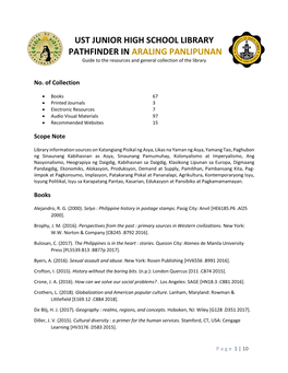 UST JUNIOR HIGH SCHOOL LIBRARY PATHFINDER in ARALING PANLIPUNAN Guide to the Resources and General Collection of the Library