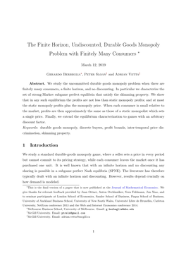 The Finite Horizon, Undiscounted, Durable Goods Monopoly Problem with Finitely Many Consumers ∗