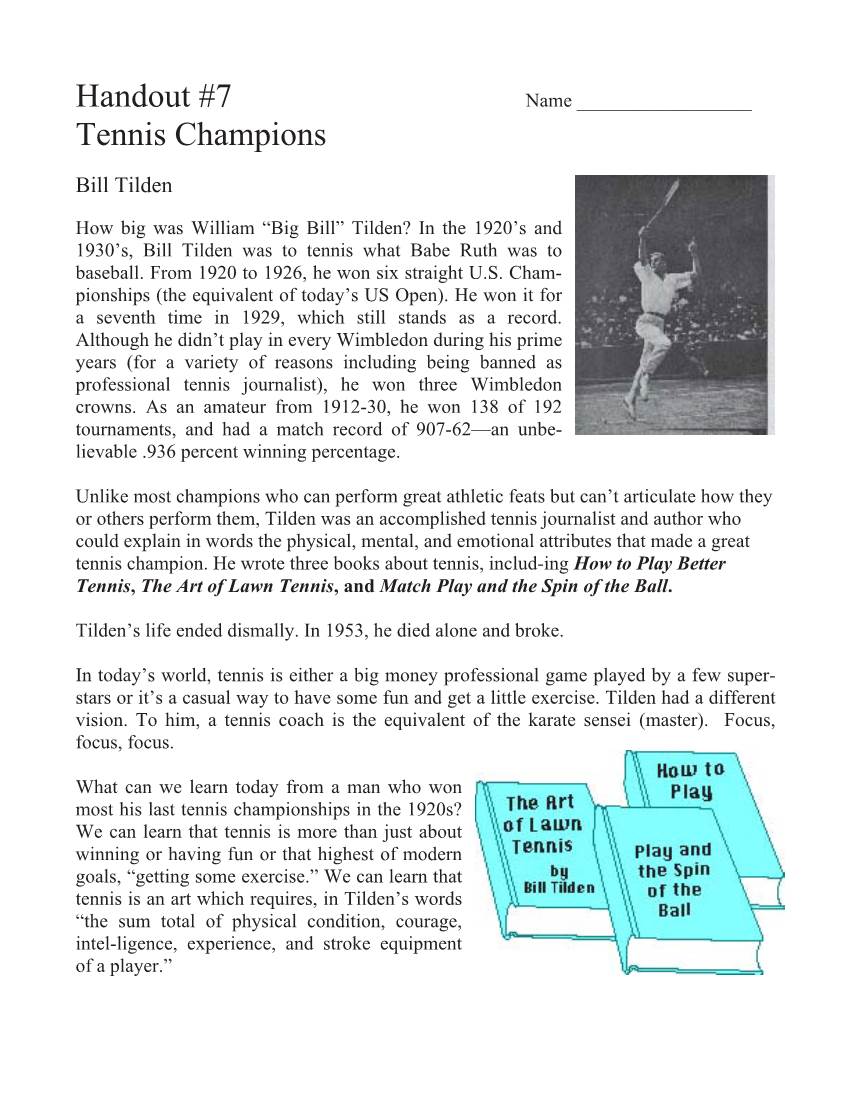 Handout #7 Tennis Champions