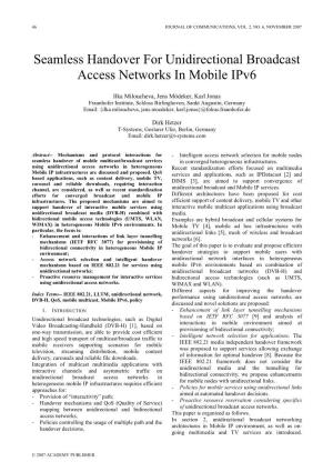 Seamless Handover for Unidirectional Broadcast Access Networks in Mobile Ipv6
