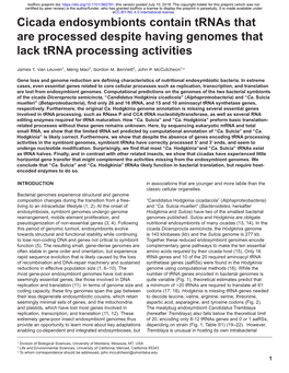 Cicada Endosymbionts Contain Trnas That Are Processed Despite Having Genomes That Lack Trna Processing Activities