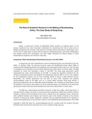 The Role of Academic Research in the Making of Broadcasting Policy: the Case Study of Hong Kong