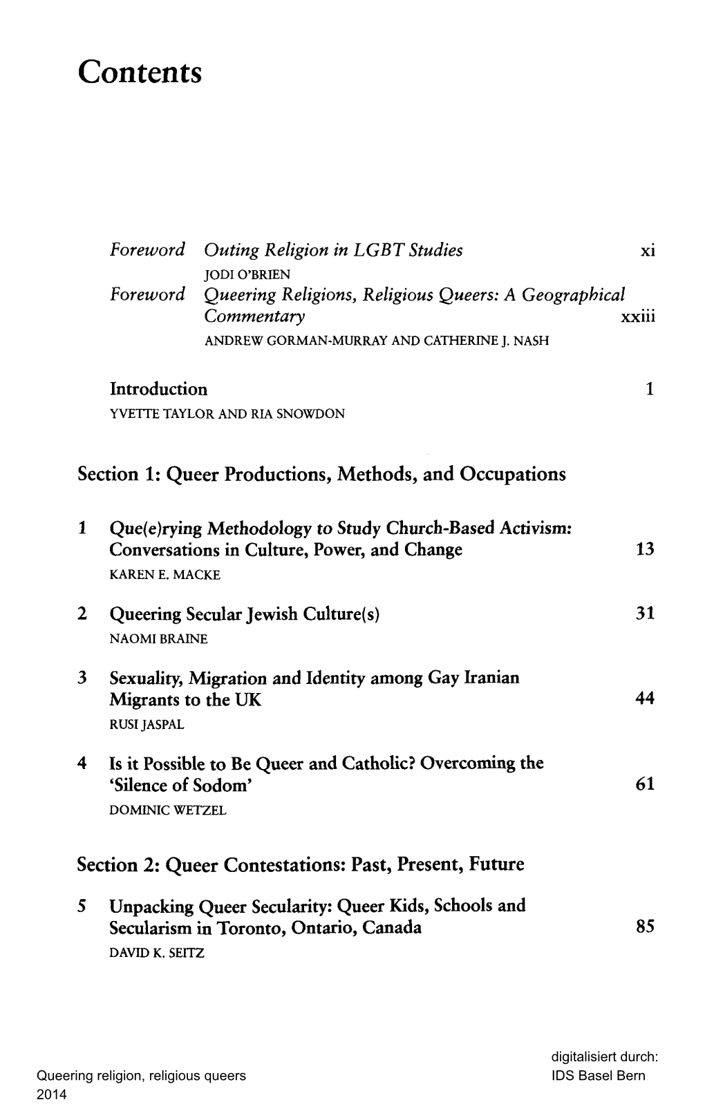 Contents Foreword Outing Religion in LGBT Studies Xi JODI O'brien
