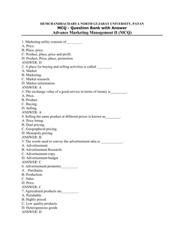 Advance Marketing Management II (MCQ)