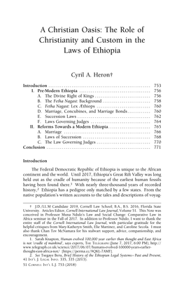 A Christian Oasis: the Role of Christianity and Custom in the Laws of Ethiopia