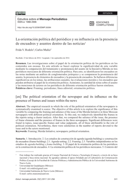 La Orientación Política Del Periódico Y Su Influencia En La Presencia De Encuadres Y Asuntos Dentro De Las Noticias1