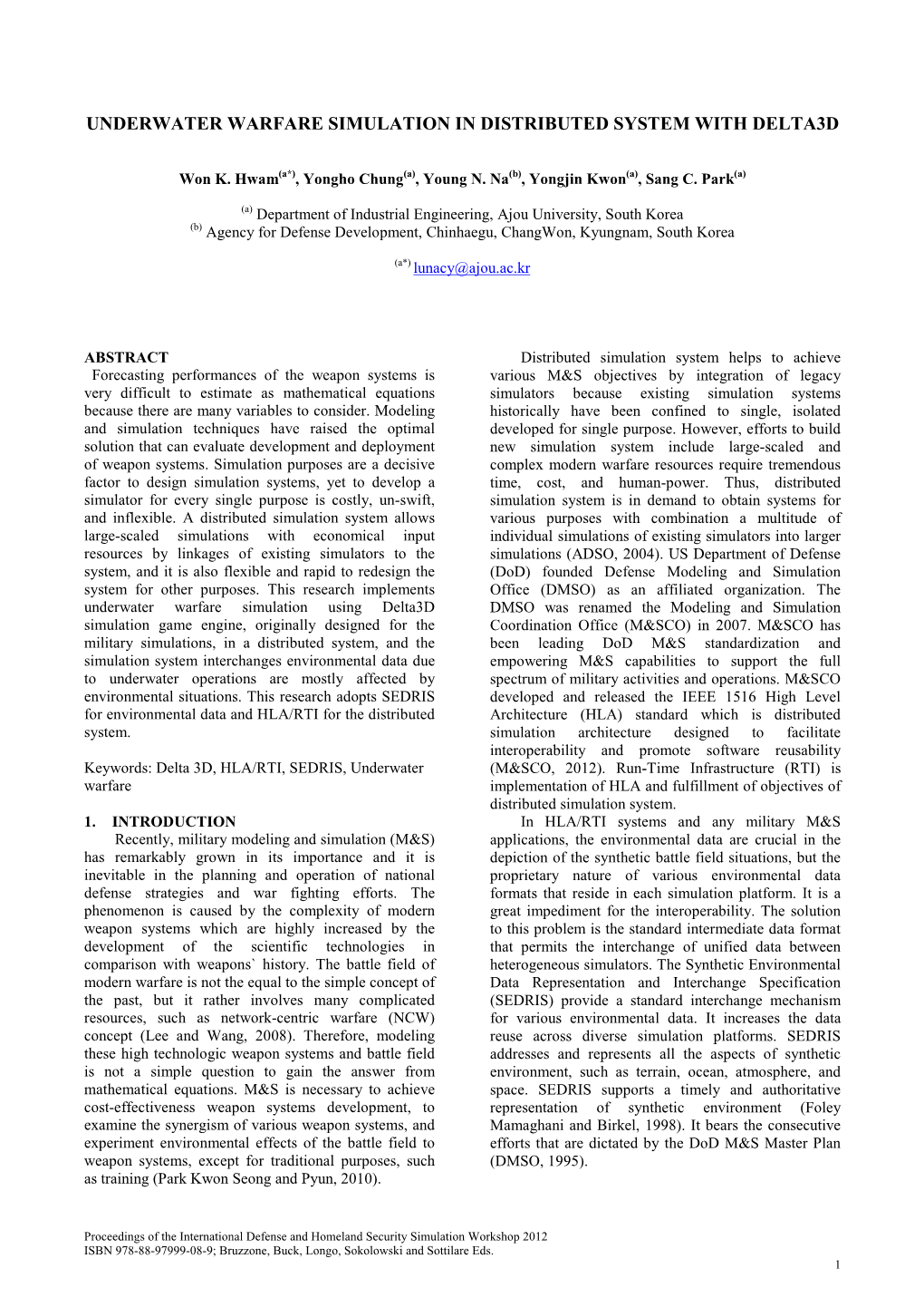 Underwater Warfare Simulation in Distributed System with Delta3d