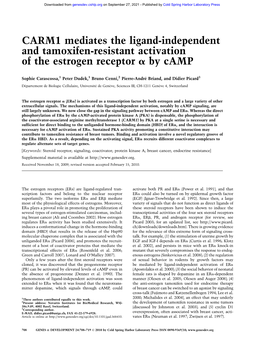 CARM1 Mediates the Ligand-Independent and Tamoxifen-Resistant Activation of the Estrogen Receptor a by Camp