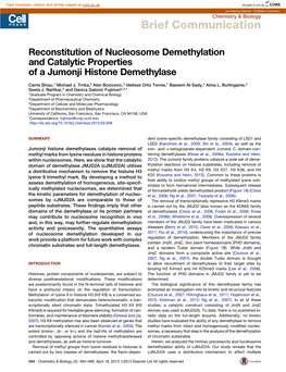Reconstitution of Nucleosome Demethylation and Catalytic Properties of a Jumonji Histone Demethylase