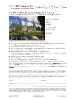 Join the Friends of Carroll Museums in Ireland and Explore the Ancestral Homeland of Charles Carroll of Carrollton