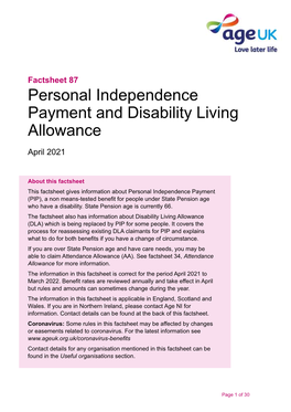 Personal Independence Payment and Disability Living Allowance