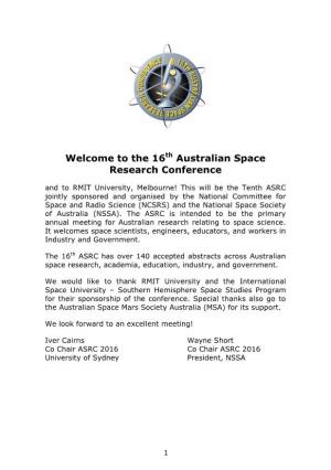 The 16Th Australian Space Research Conference