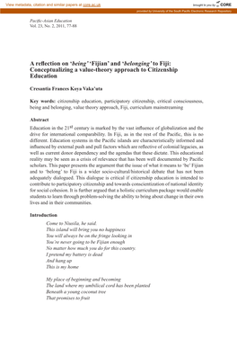 To Fiji: Conceptualizing a Value-Theory Approach to Citizenship Education