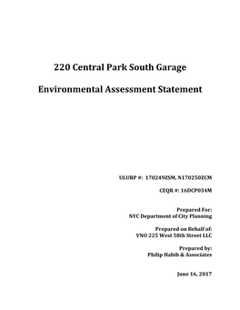 220 Central Park South Garage Environmental