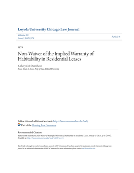 Non-Waiver of the Implied Warranty of Habitability in Residential Leases Katheryn M