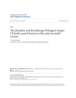 The Discipline and Disciplining of Margaret Sanger: US Birth Control Rhetoric in the Early Twentieth Century C