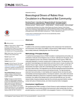 Bioecological Drivers of Rabies Virus Circulation in a Neotropical Bat Community