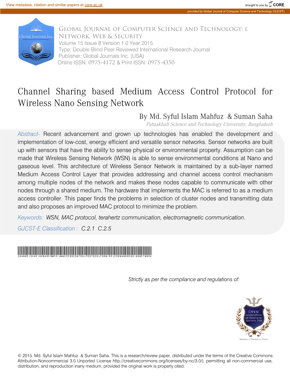 Channel Sharing Based Medium Access Control Protocol for Wireless Nano Sensing Network