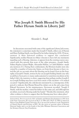Was Joseph F. Smith Blessed by His Father Hyrum Smith in Liberty Jail?