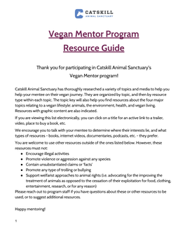 Vegan Mentor Program Resource Guide