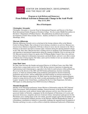 From Political Activism to Democratic Change in the Arab World May 12-13, 2011