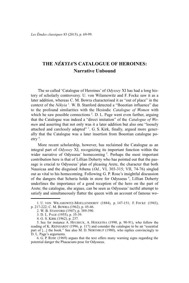 The Nékyia's Catalogue of Heroines