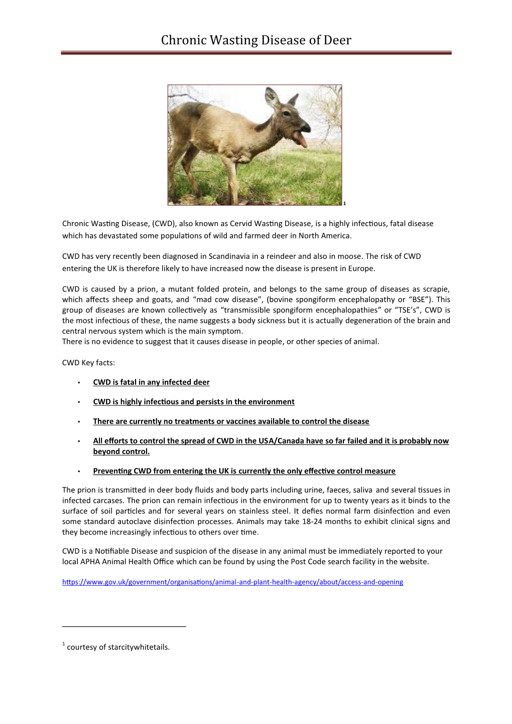 Chronic Wasting Disease of Deer Leaflet