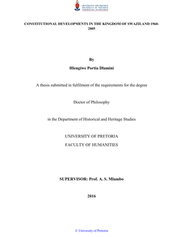By Hlengiwe Portia Dlamini a Thesis Submitted in Fulfilment of The