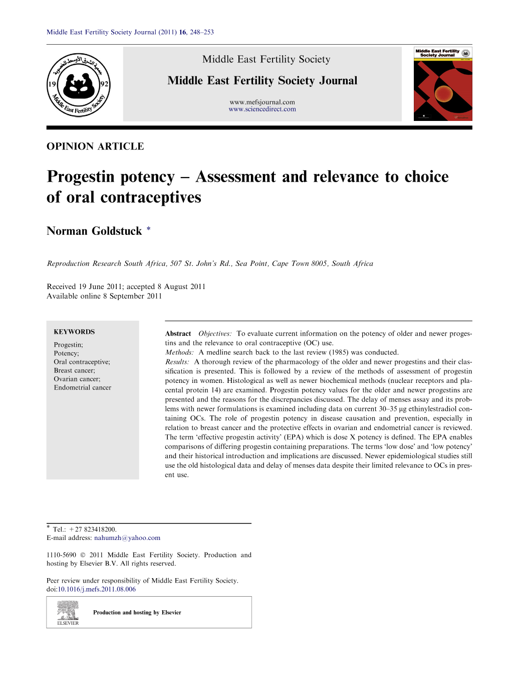 Progestin Potency Â€“ Assessment and Relevance to Choice of Oral