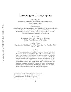 Lorentz Group in Ray Optics
