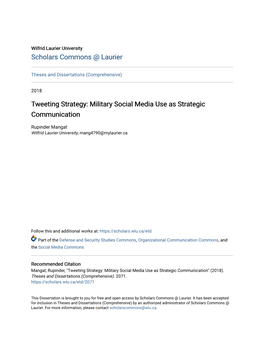 Military Social Media Use As Strategic Communication