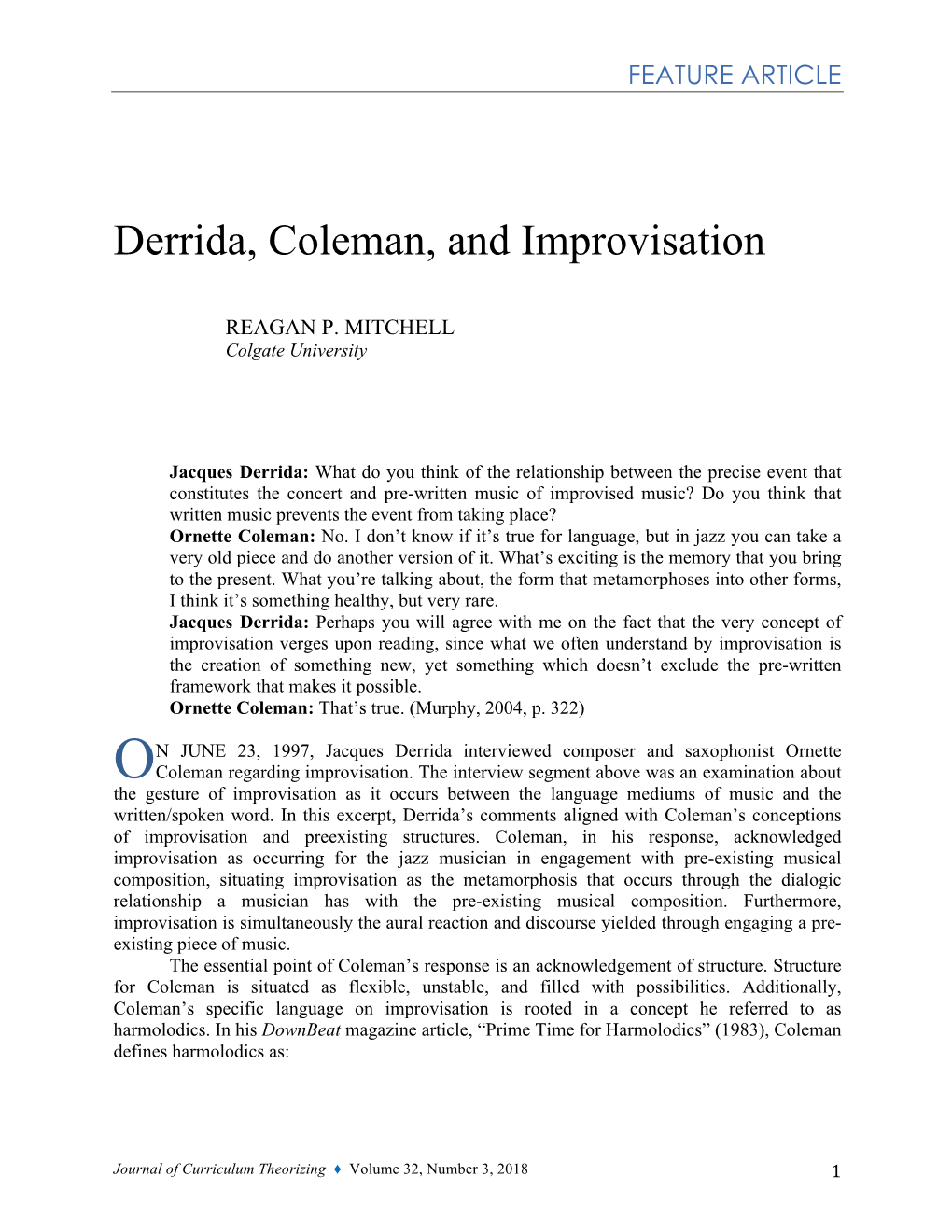 Derrida, Coleman, and Improvisation