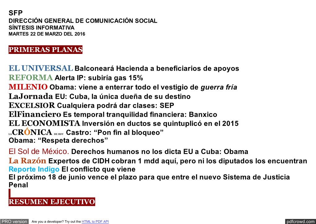 SFP PRIMERAS PLANAS EL UNIVERSAL Balconeará Hacienda