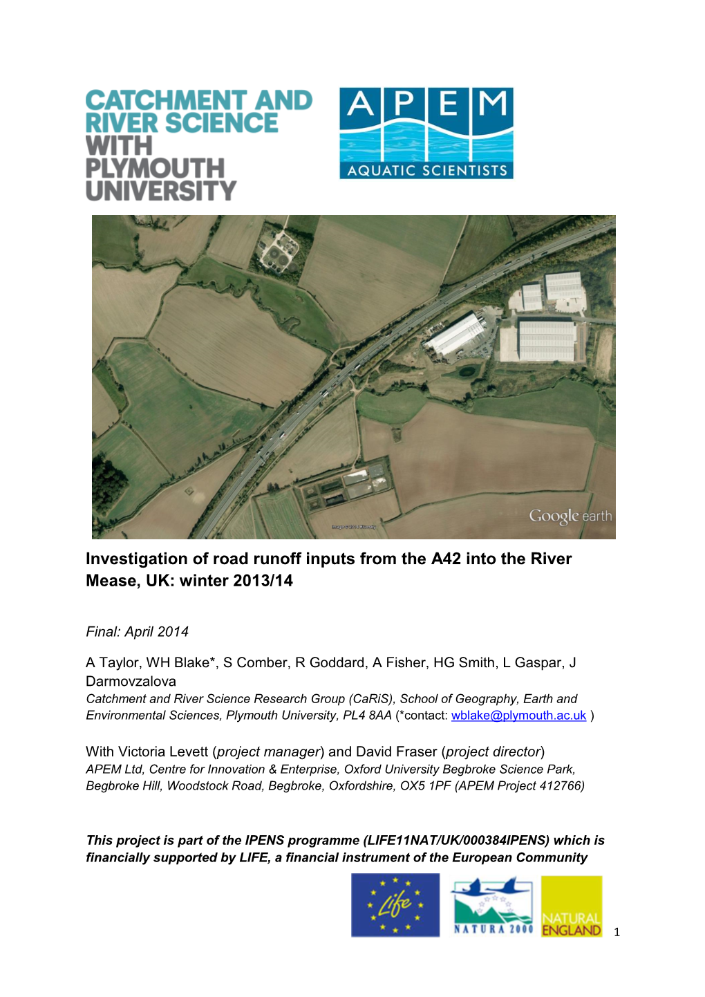 Investigation of Road Runoff Inputs from the A42 Into the River Mease, UK: Winter 2013/14