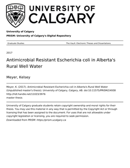 Antimicrobial Resistant Escherichia Coli in Alberta's Rural Well Water