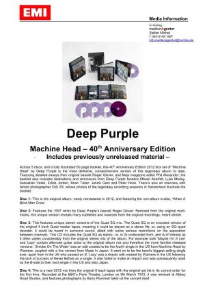 Deep Purple Machine Head – 40Th Anniversary Edition - Includes Previously Unreleased Material –