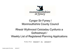 Cyngor Sir Fynwy / Monmouthshire County Council Rhestr Wythnosol