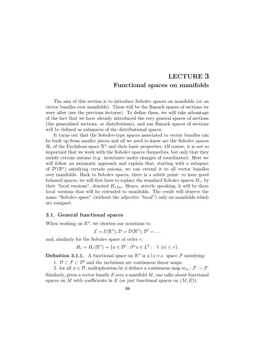 LECTURE 3 Functional Spaces on Manifolds