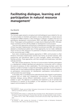 Facilitating Dialogue, Learning and Participation in Natural Resource Management*